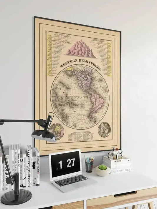 Western Hemisphere Wall Poster| Vintage Decor