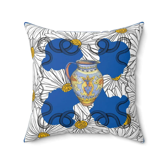 White Daisy Ladies in Blue Polyester Square Throw Pillow - MAIA HOMES