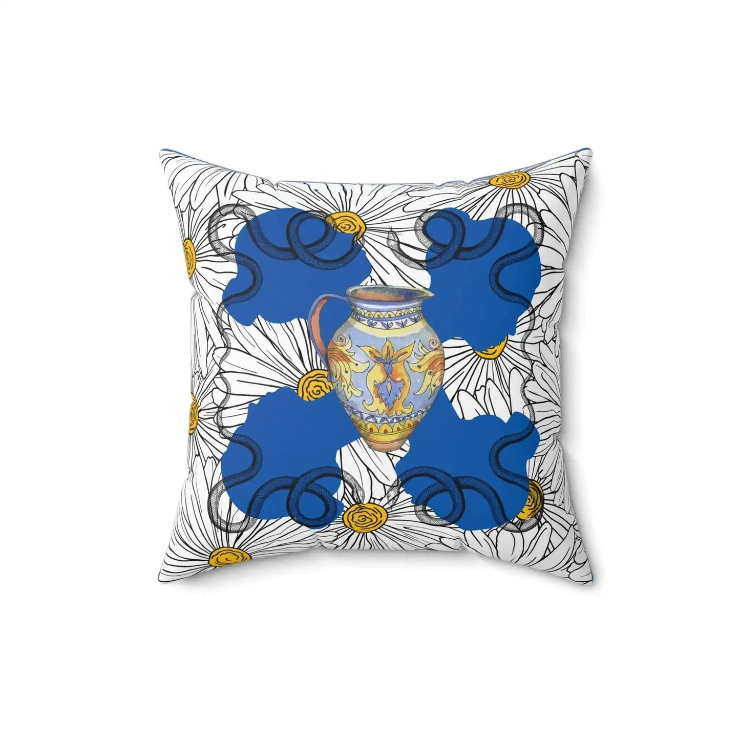 White Daisy Ladies in Blue Polyester Square Throw Pillow - MAIA HOMES