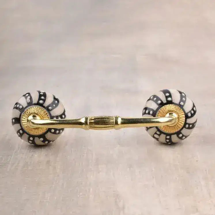 White dots on Black and Cream Ceramic Cabinet Handle Pulls - Set of 4 - MAIA HOMES