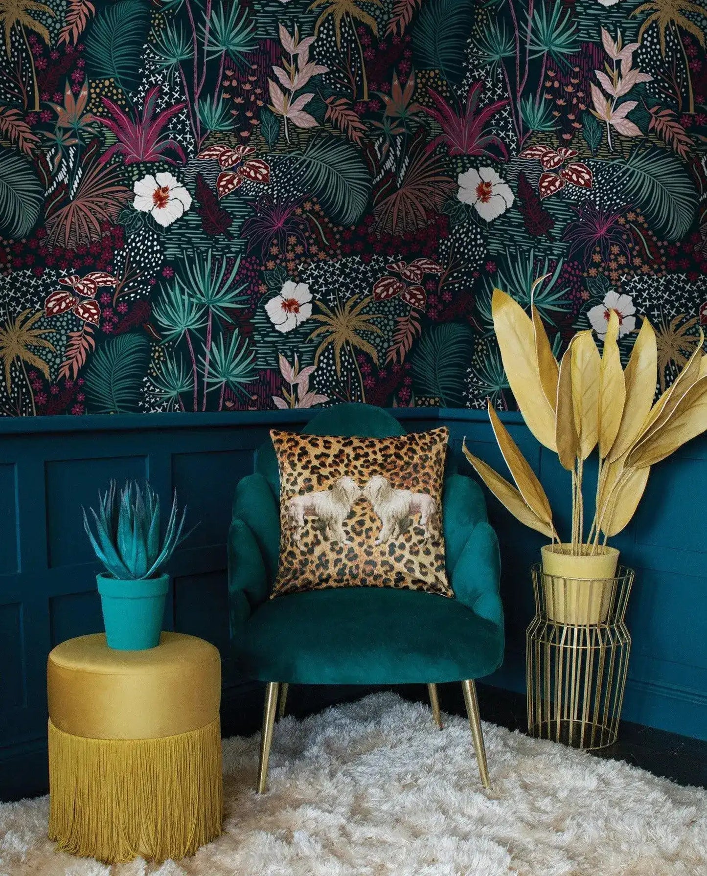 White Floral Colorful Tropical Jungle Wallpaper