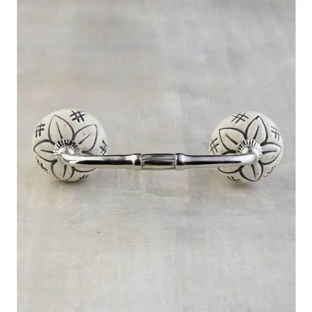 White Floral Round Ceramic Embossed Door Handles