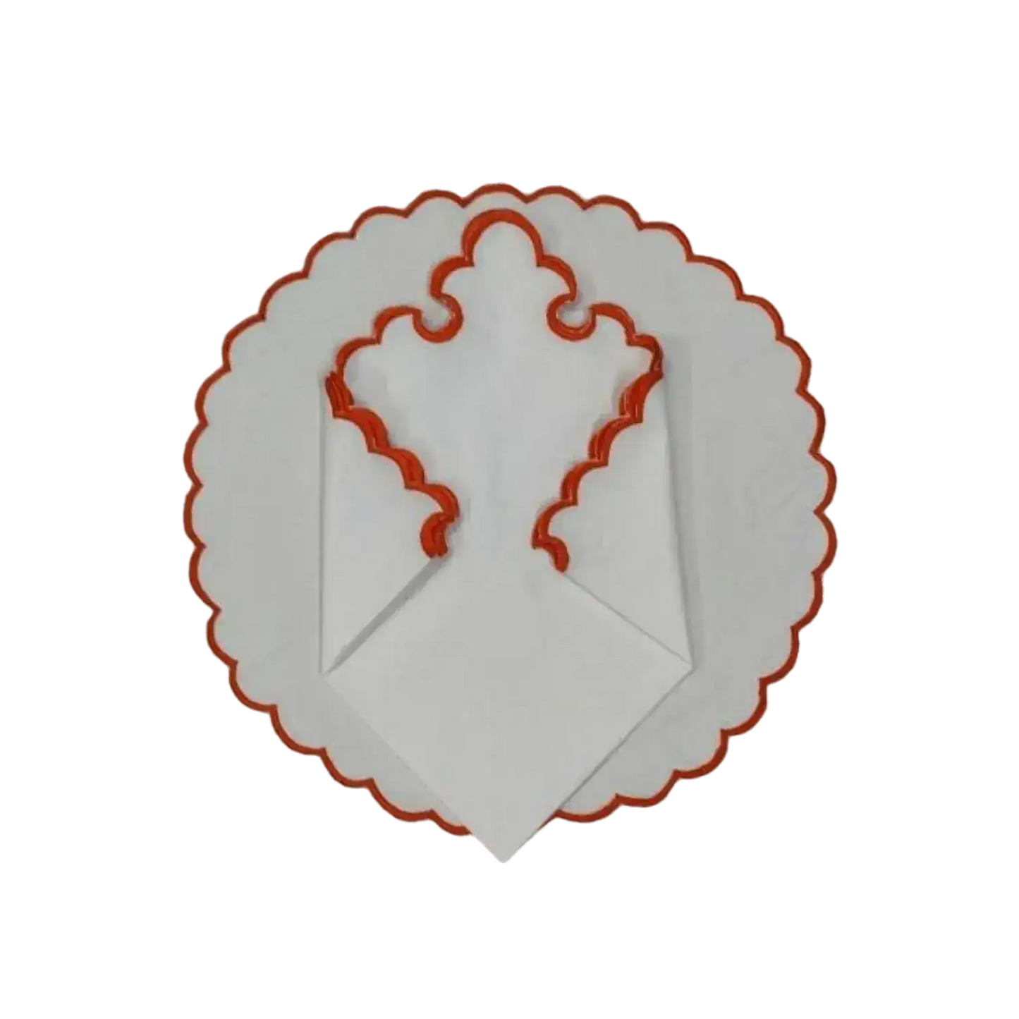 White Round Cotton Placemat and Napkin with Embroidered Border