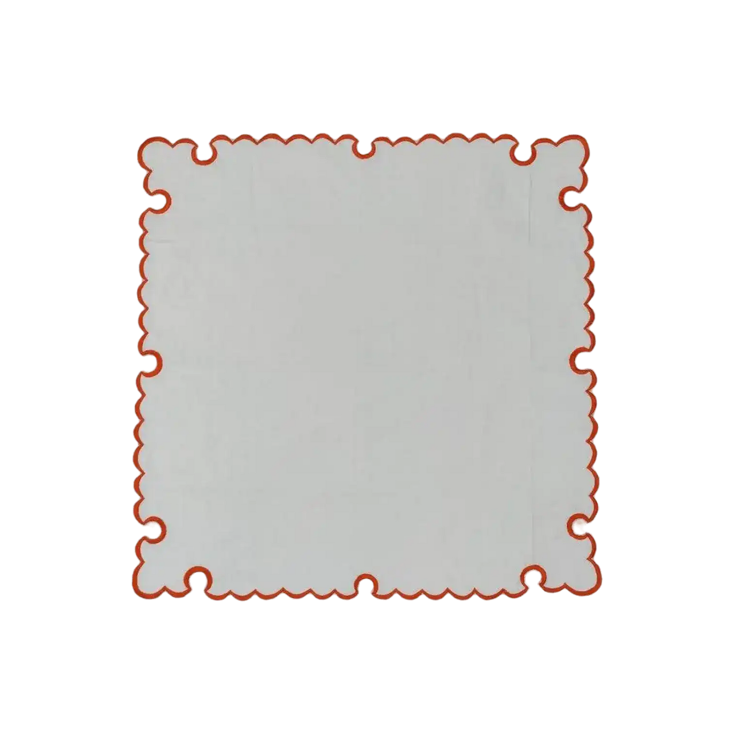 White Round Cotton Placemat and Napkin with Embroidered Border